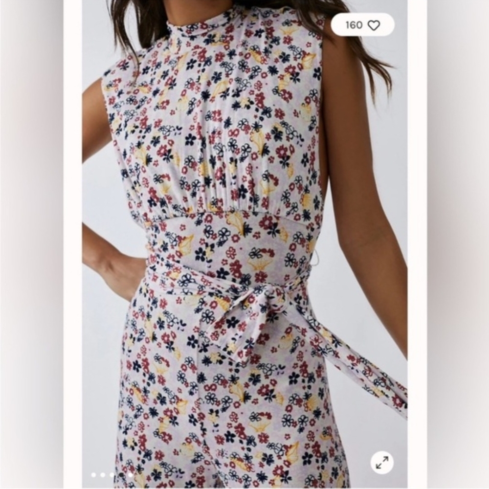 Free People Vibe Check Floral Waist Tie Jumpsuit Romper Small Boho Cottagecore - Picture 3 of 11